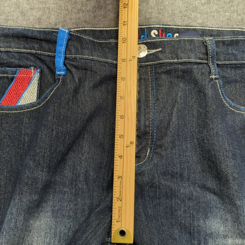 Old Skool Jeans Mens 40x33 Blue Embroidered Baggy Faded Dark Wash Streetwear